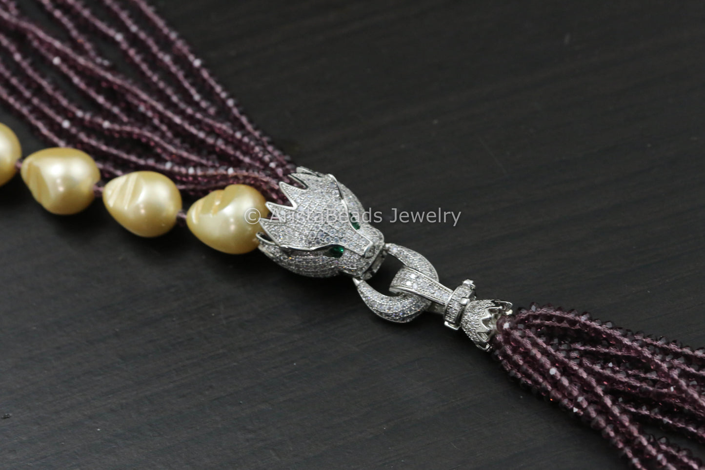 Micro Pave Tassel Pendant In Pearls & Crystal Beads- Wine