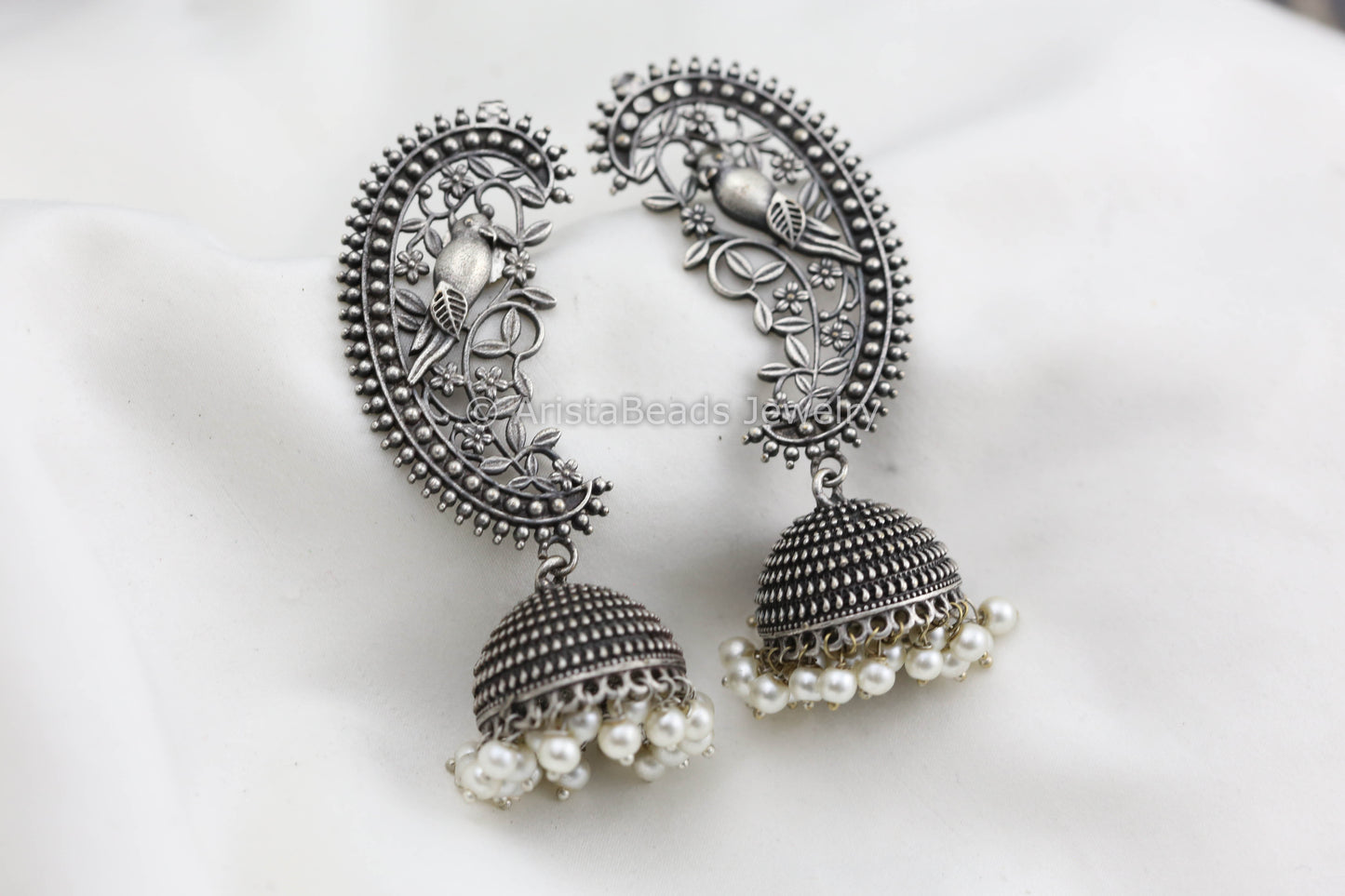 Oxidized Jhumka With Pearl Drops