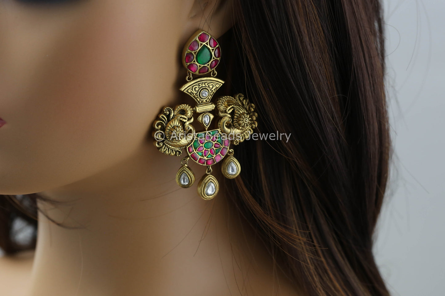 Apala Inspired Jadau Kundan Earrings - Ruby Green