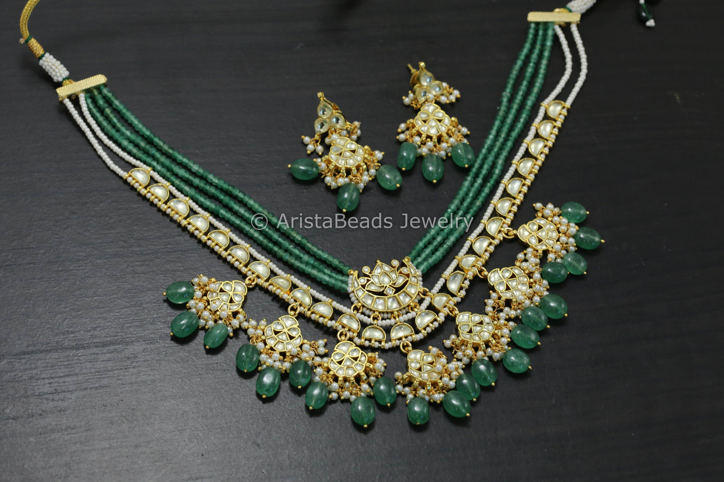 One Of A Kind Pachi Kundan Necklace - Aventurine Drops