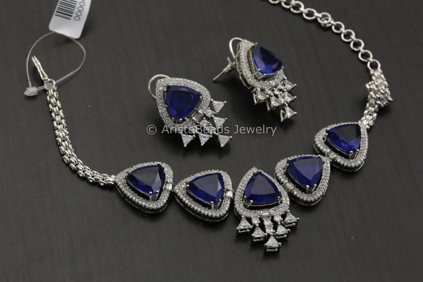 Sapphire Blue Trilliant Cut Doublet Necklace Set