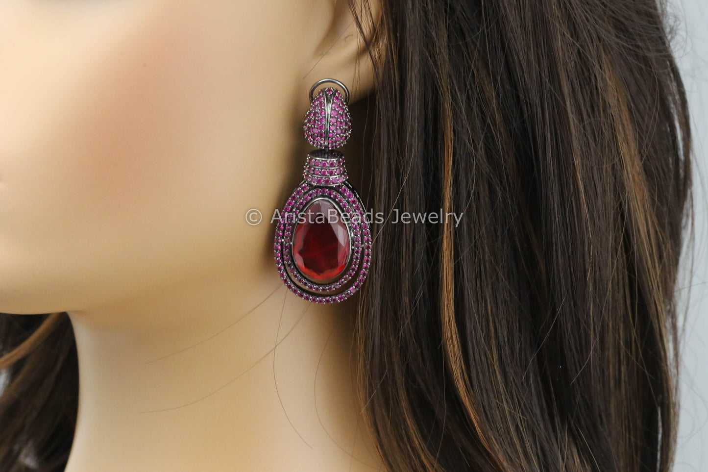 Victorian CZ & Doublet Earrings - Ruby
