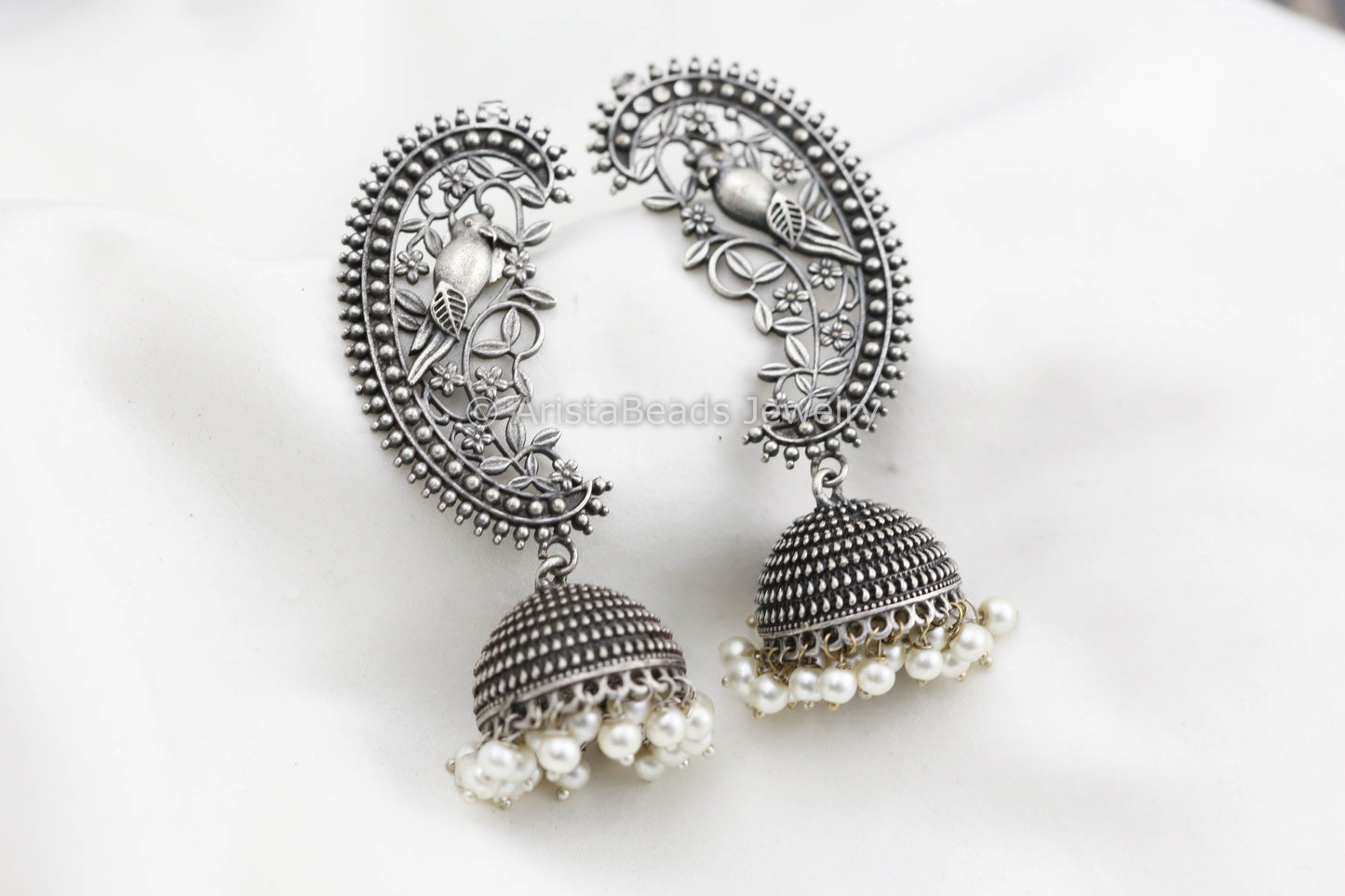 Oxidized Jhumka With Pearl Drops