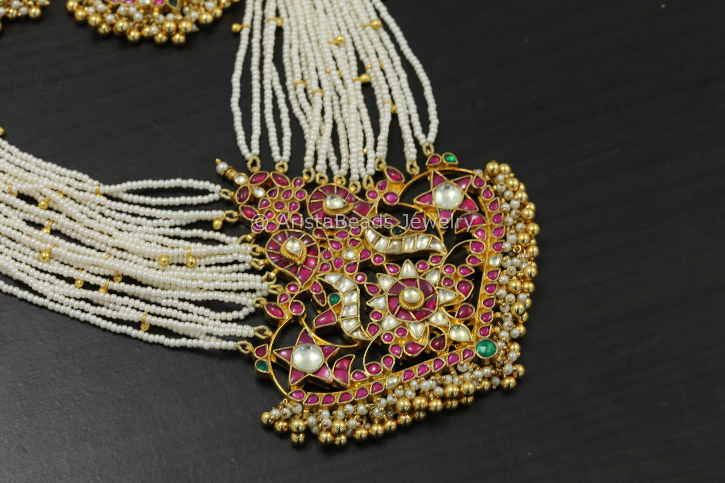 Large Multicolor Pachi Kundan Necklace Set