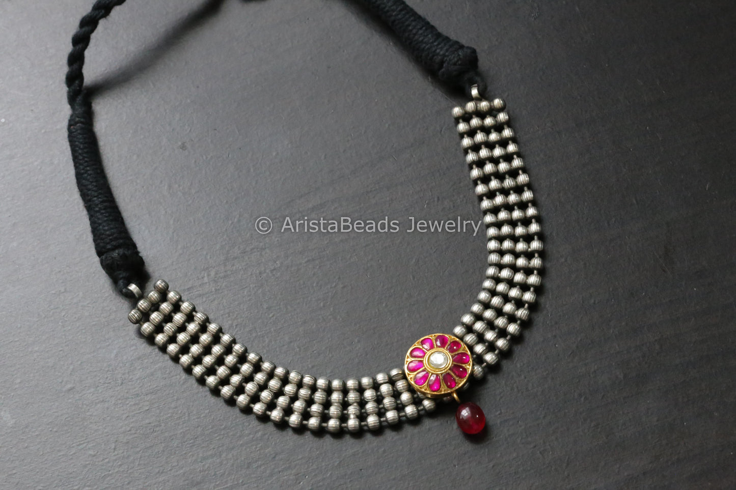 Handmade Oxidized Necklace - Kundan Jadau Motif