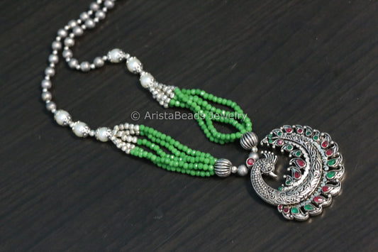 Green beaded Peacock Necklace