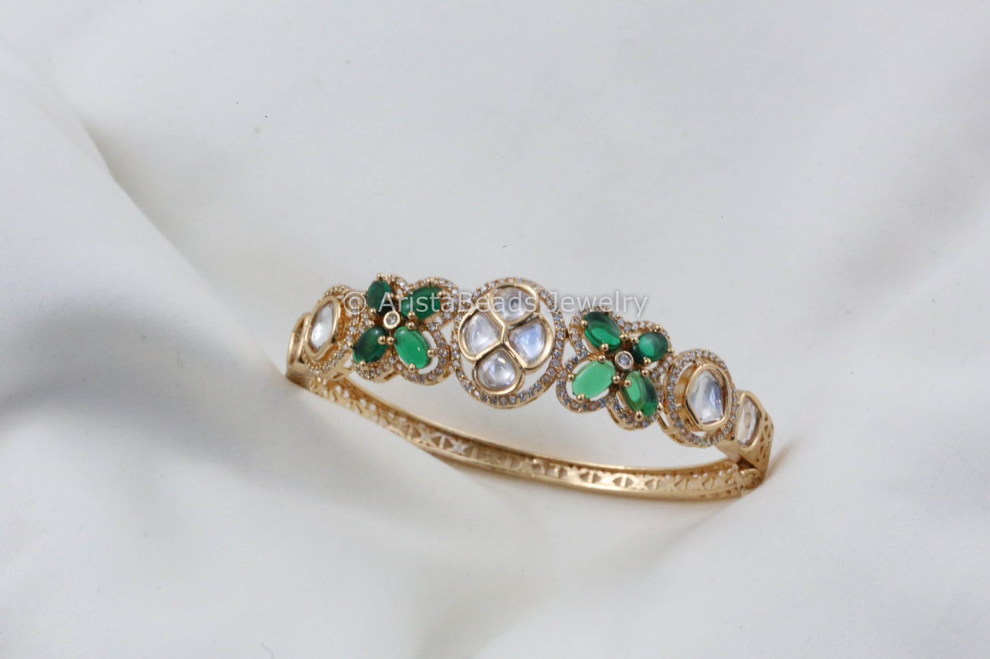 Clear & Green Uncut Polki and CZ Bracelet (Openable)