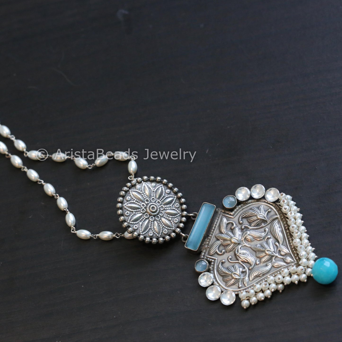 Silver Look Necklace - Blue