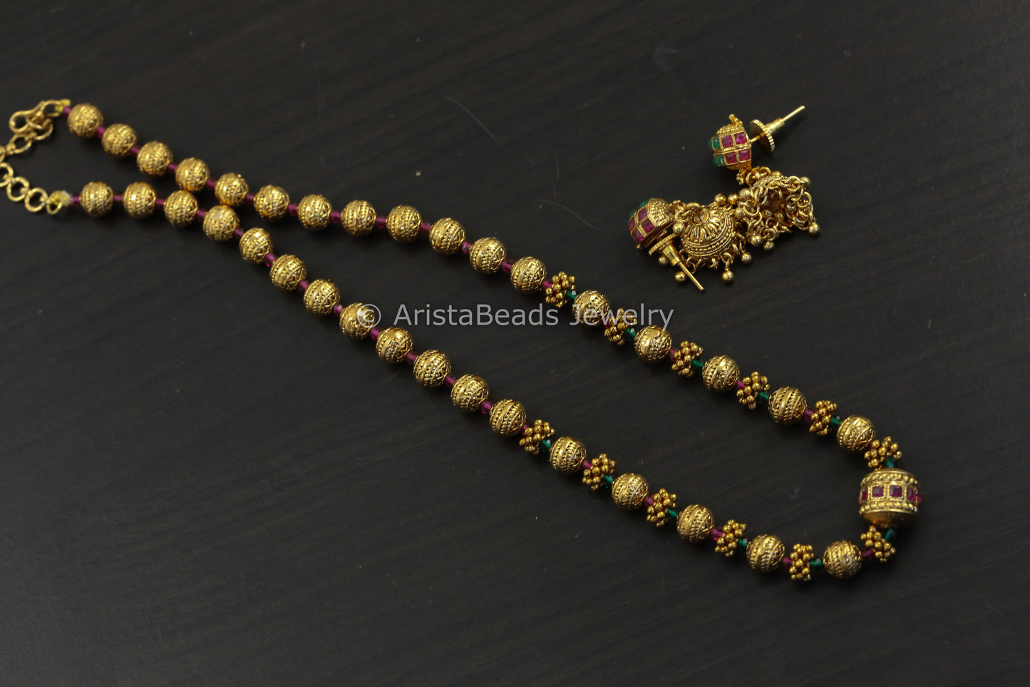 Antique Gold Multicolor Beaded Necklace Set