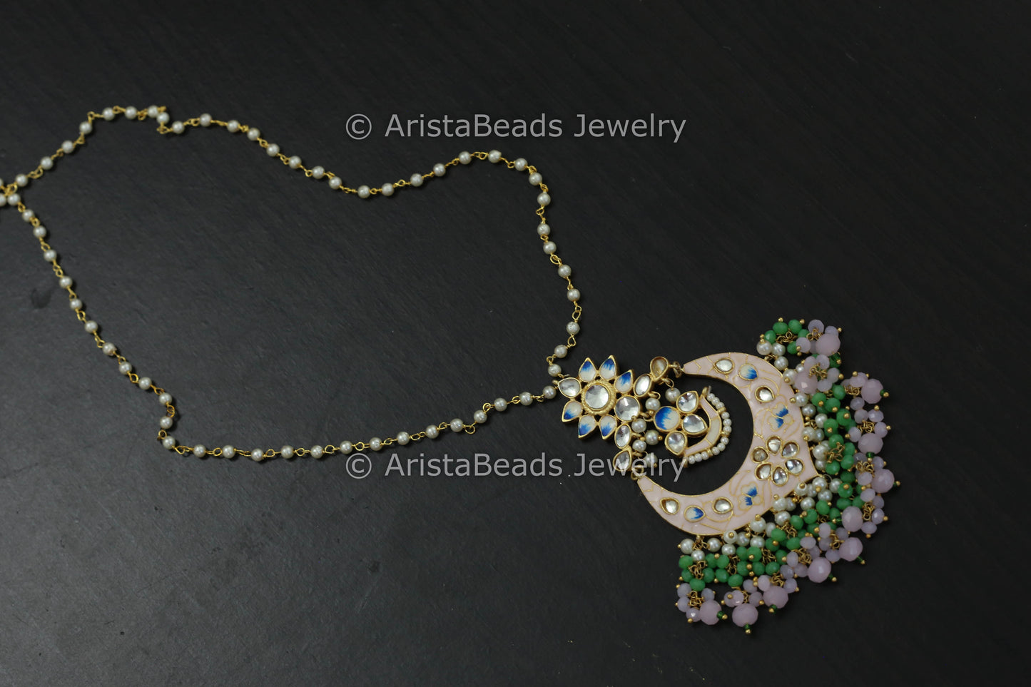 Handmade Mala Necklace With Enamel Pendant - Blush Pink