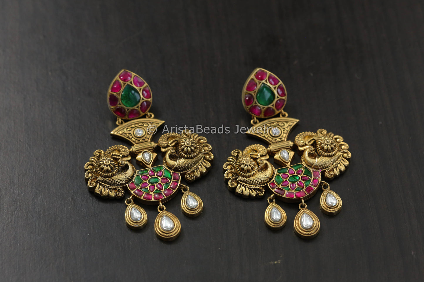 Apala Inspired Jadau Kundan Earrings - Ruby Green