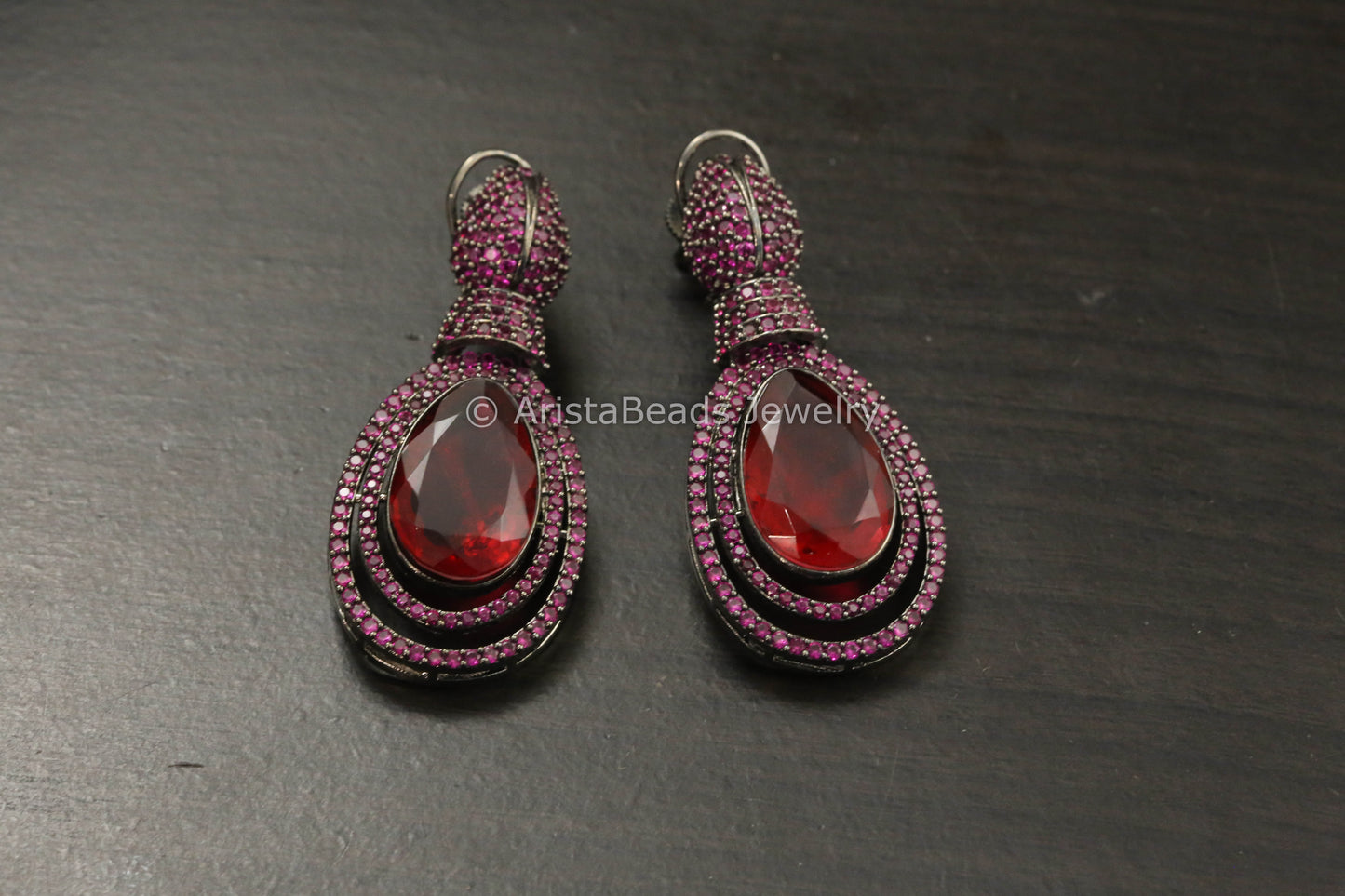 Victorian CZ & Doublet Earrings - Ruby