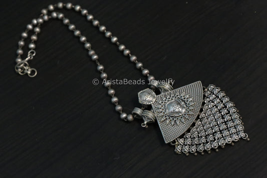 Silver Look Durga Pendant Necklace