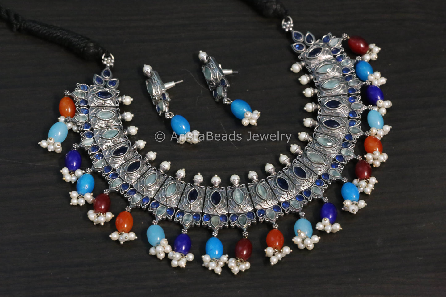 Silver Look Mint Blue Necklace Set
