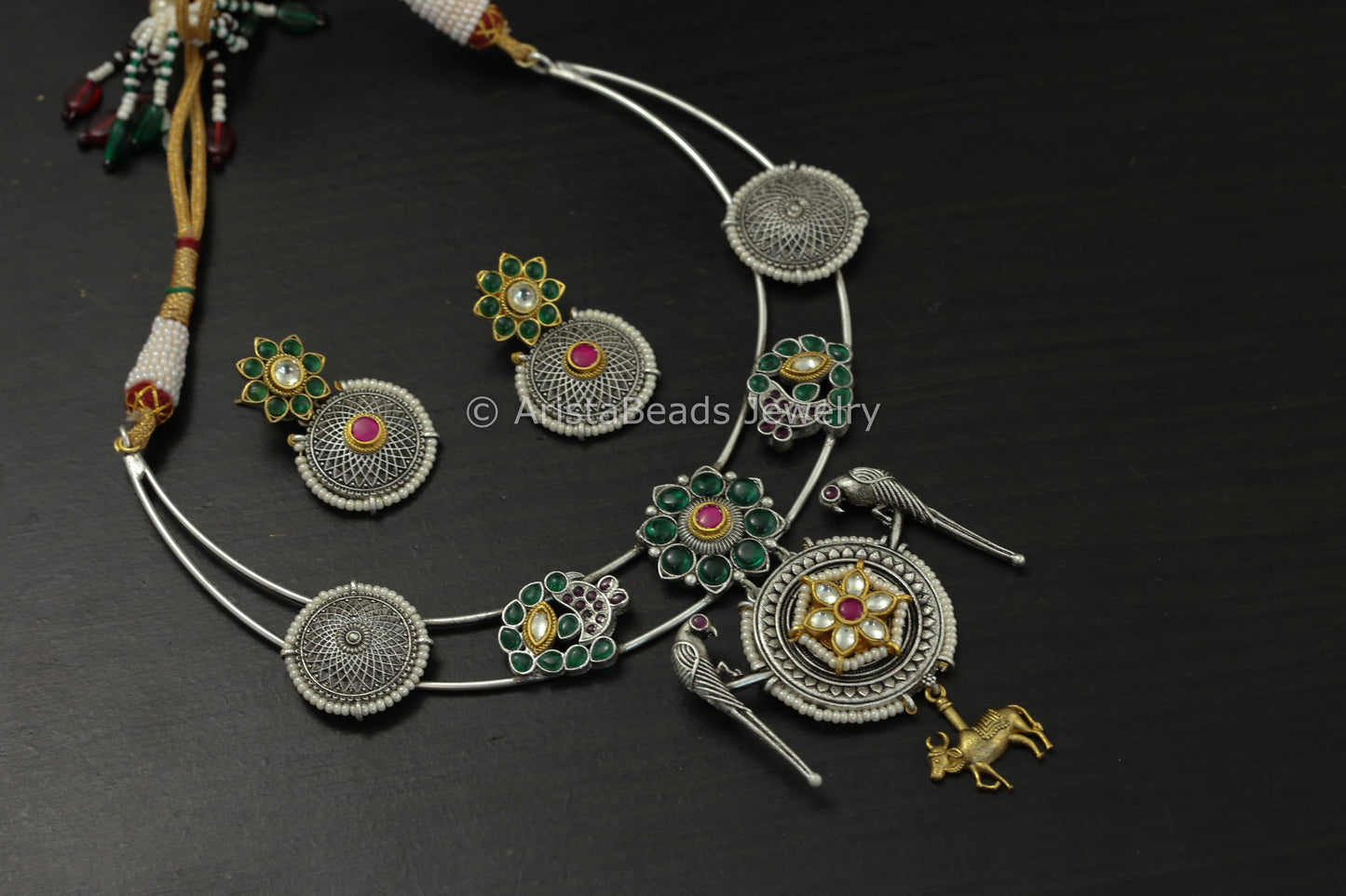 Dual Tone Kundan Pota Necklace Set