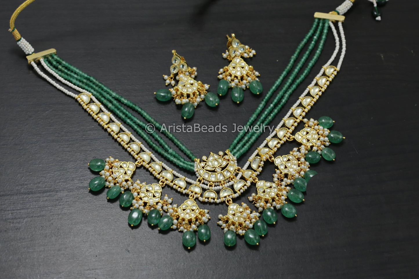 One Of A Kind Pachi Kundan Necklace - Aventurine Drops