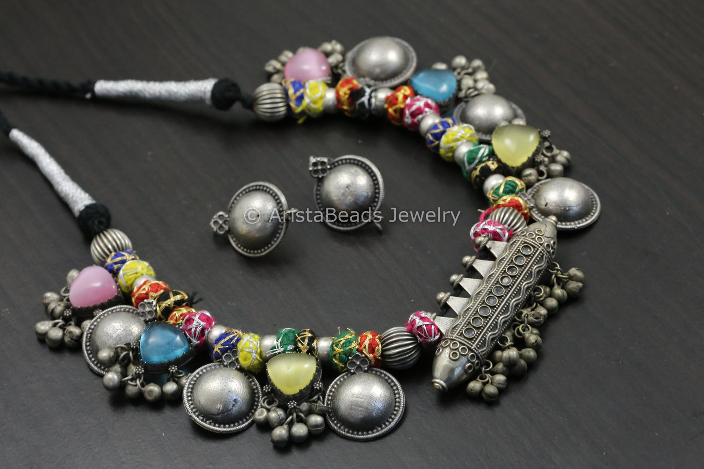 Amrapali Silver Look Alike  Tabeez Necklace Set  -Multi color
