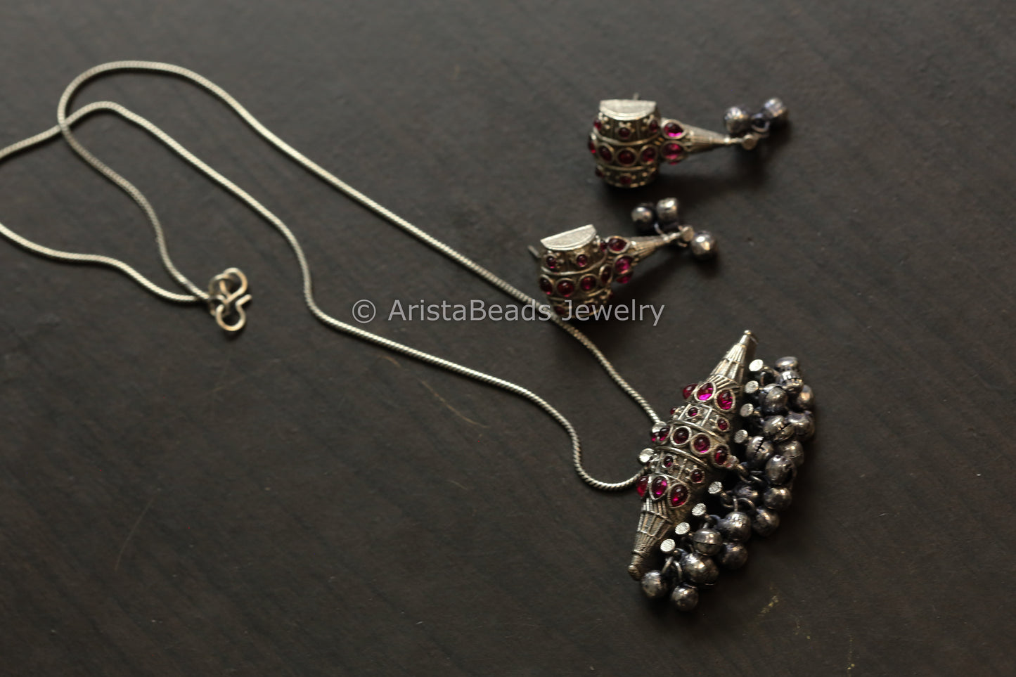 Oxidized Tabeez Necklace Set - Ruby