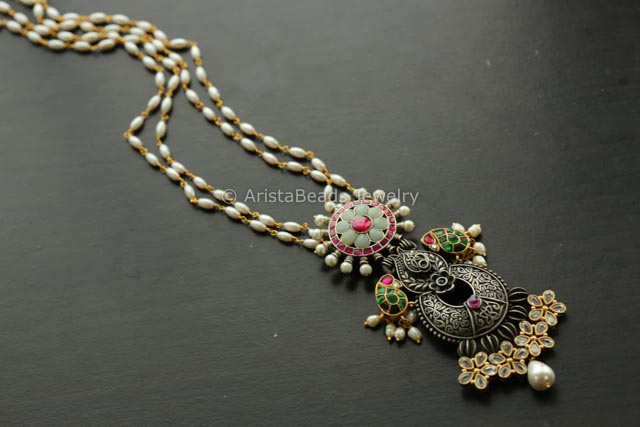Mint Jadau Kundan Pendant Necklace