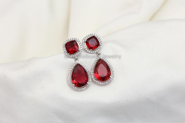 Contemporary Red CZ Earrings