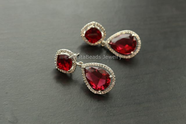 Contemporary Red CZ Earrings