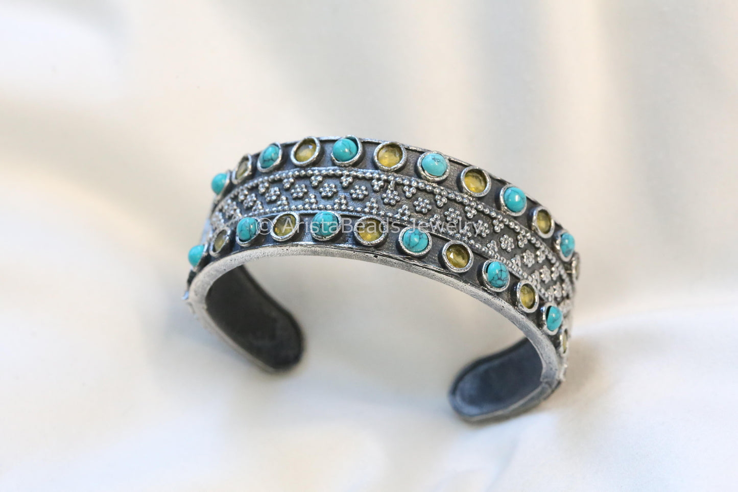 Silver Look Cuff - Turquoise Yellow