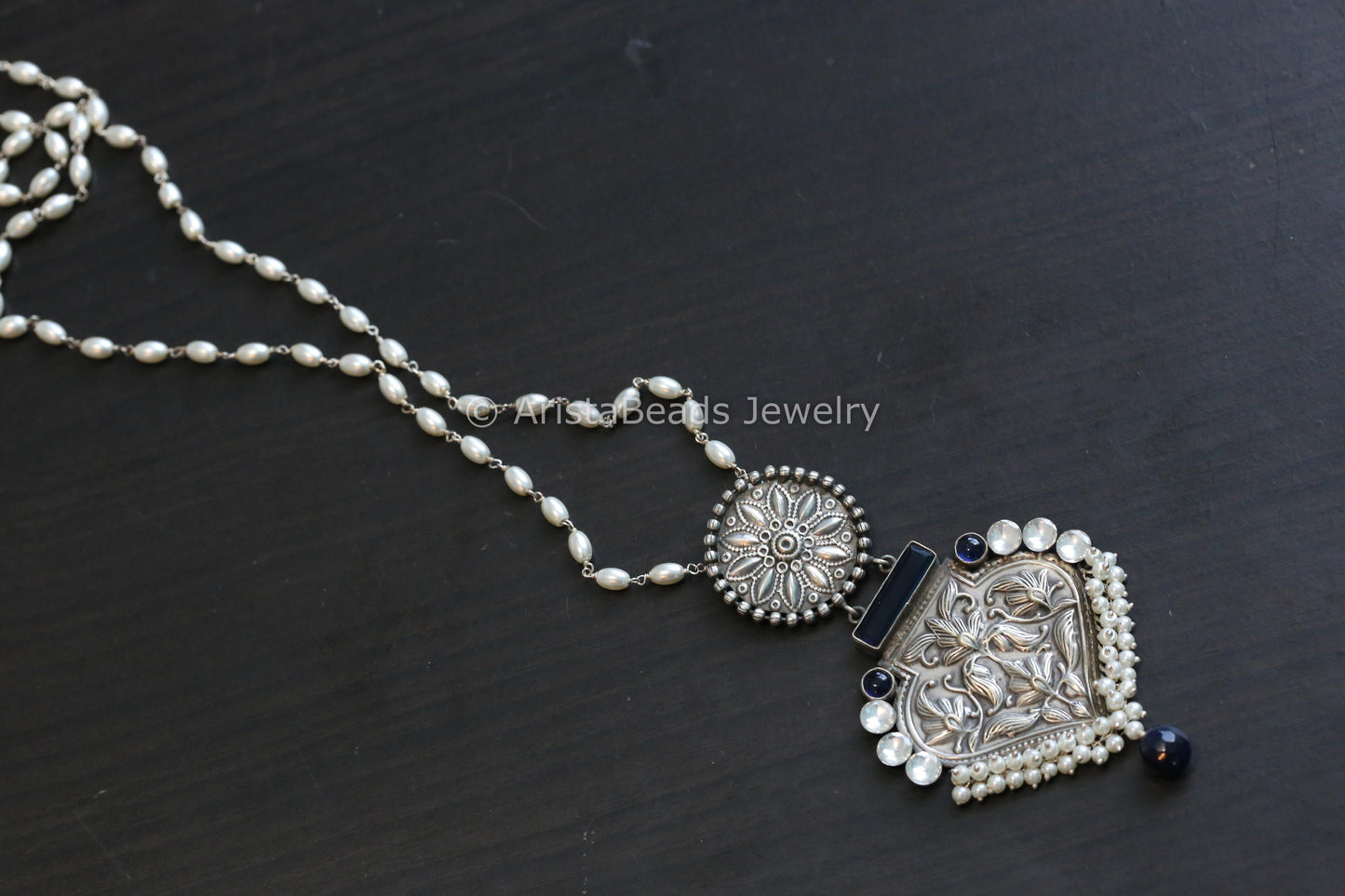 Silver Look Necklace - Dark Blue