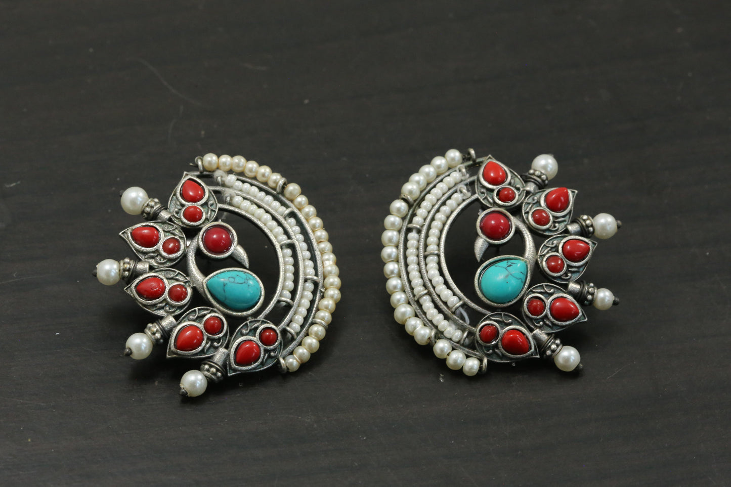 Silver Look Alike Studs - Turquoise Coral