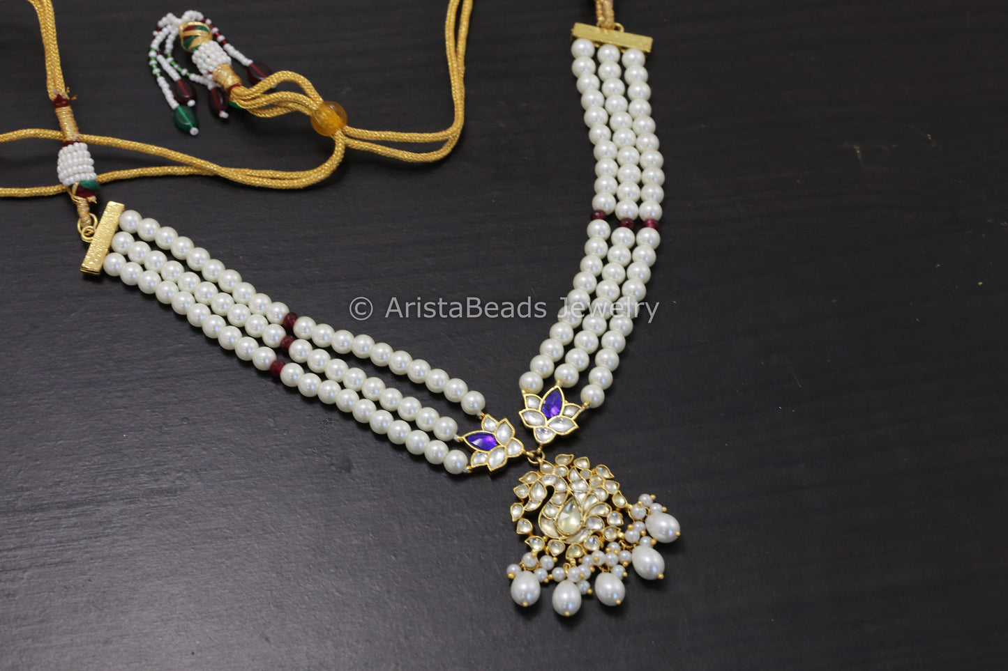 Clear & Blue Pachi Kundan Pearl Necklace